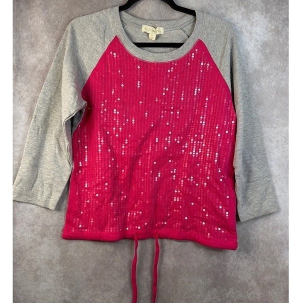 Nicki Minaj Gray Pink Sequin Raglan Sleeve Drawstring Sweatshirt Size XL